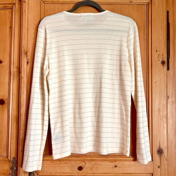 Ralph Lauren Women’s Cream and Metallic Silver Striped Top Sz M - Picture 3 of 5